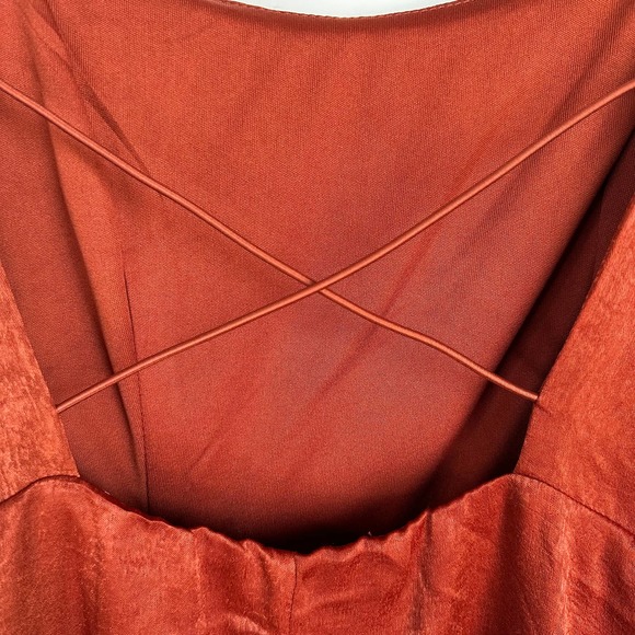 Lulus Marabel Rust Orange Satin Slit Backless Cami Midi Dress XS - Picture 15 of 15